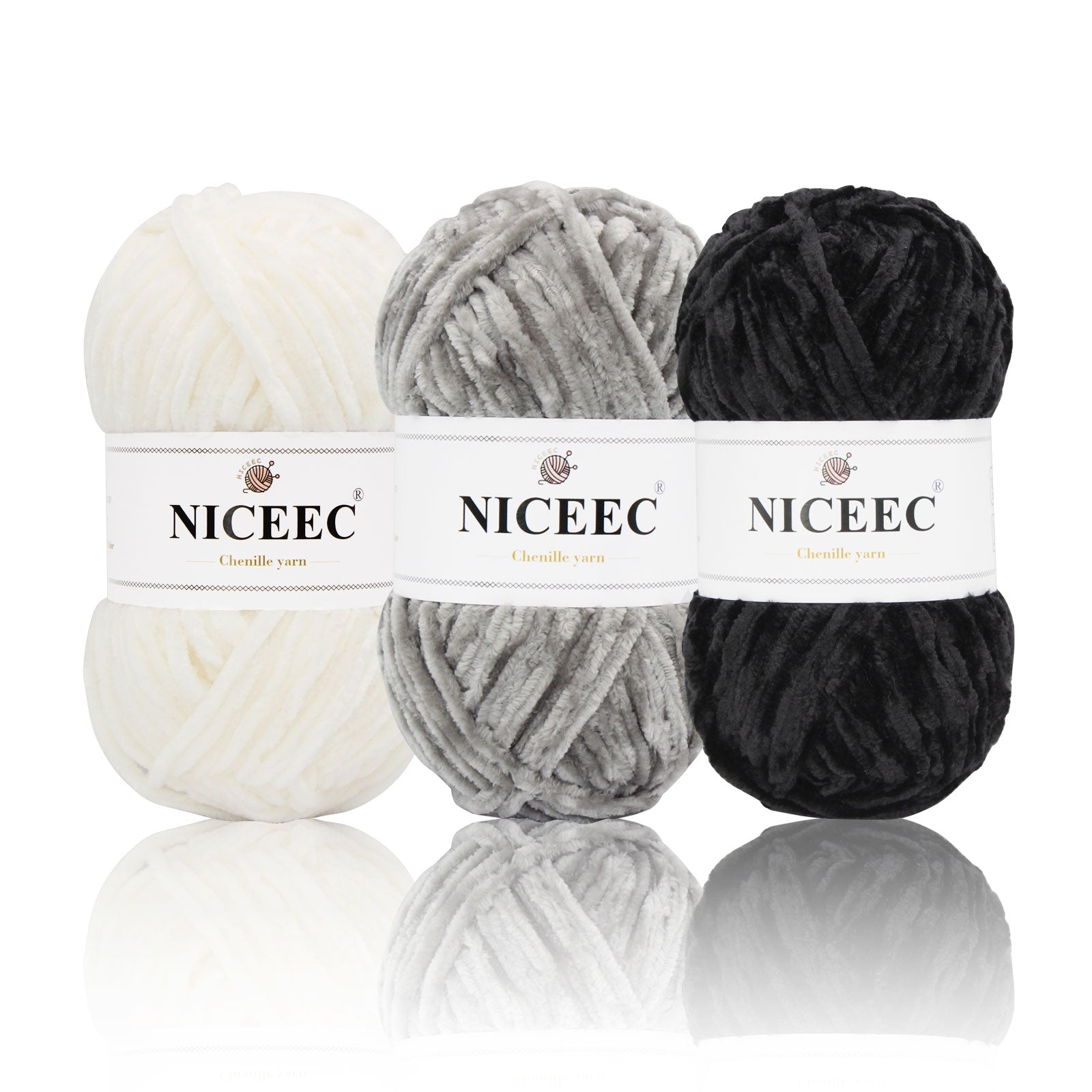 NICEEC 3 Skeins Soft Chenille Yarn Blanket Yarn for Knitting Fancy Yarn for Crochet Weaving DIY Craft