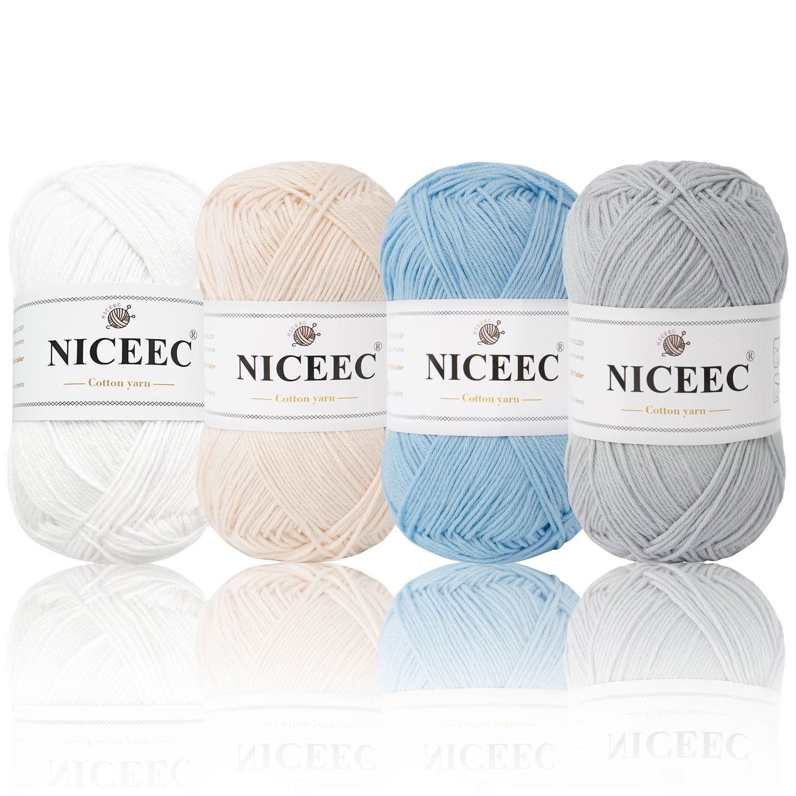 NICEEC 4 Skeins Soft Baby Yarn 100% Cotton Yarn for Crochet Knitting 4 Ply Yarn Blanket Yarn for DIY Craft Fingering Weight Yarn Total Length 4×175yds/4×50g