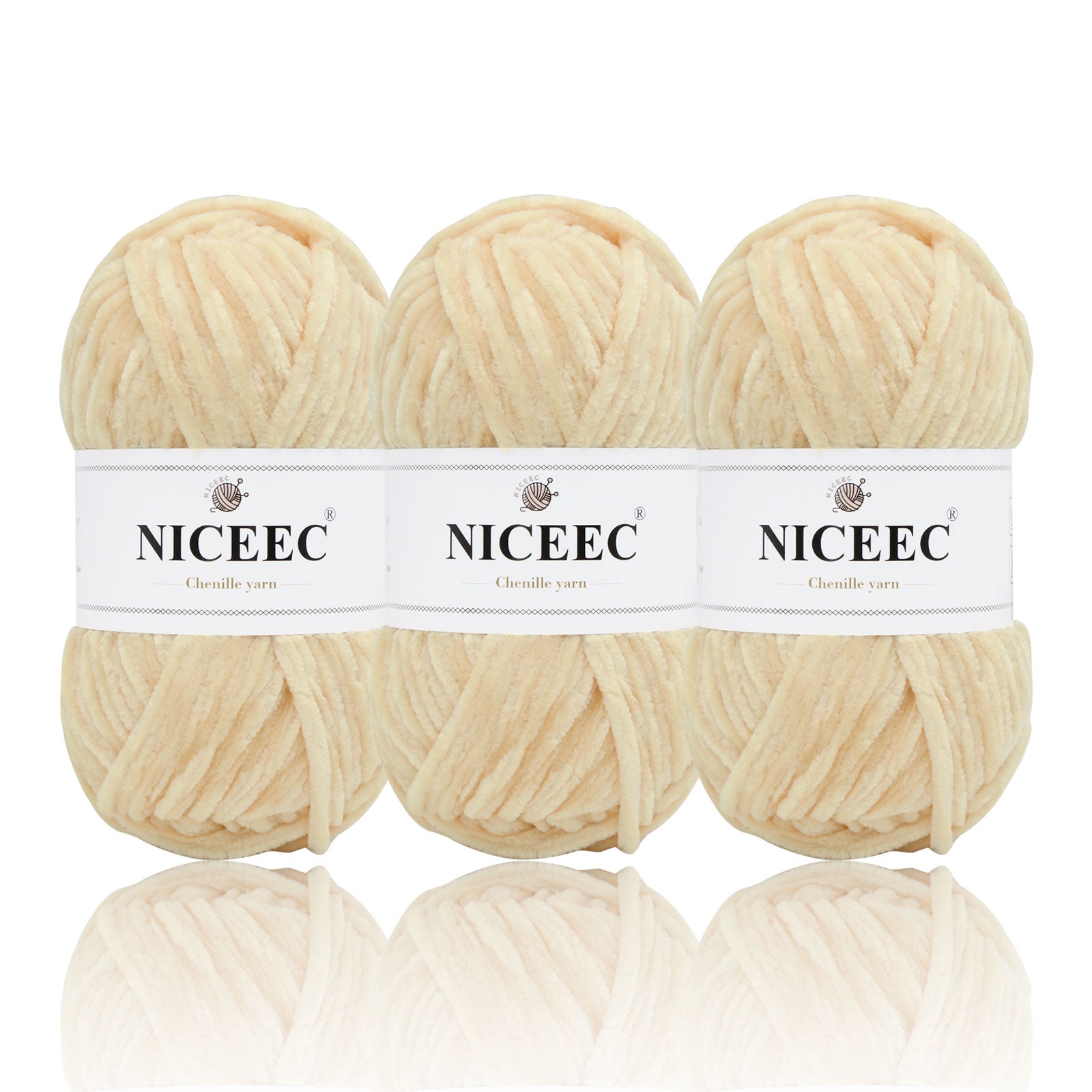 NICEEC 3 Skeins Soft Chenille Yarn Blanket Yarn for Knitting Fancy Yarn for Crochet Weaving DIY Craft