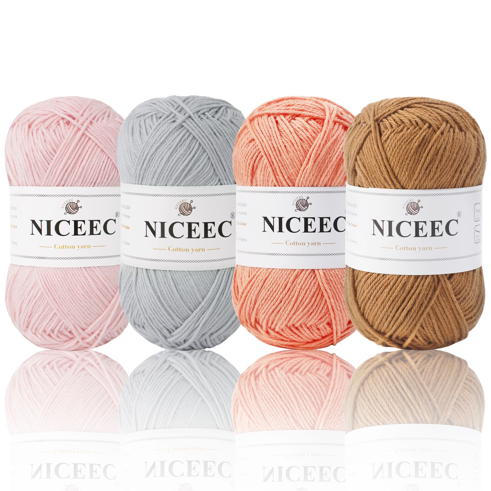 NICEEC 4 Skeins Soft Baby Yarn 100% Cotton Yarn for Crochet Knitting 4 Ply Yarn Blanket Yarn for DIY Craft Fingering Weight Yarn Total Length 4×175yds/4×50g