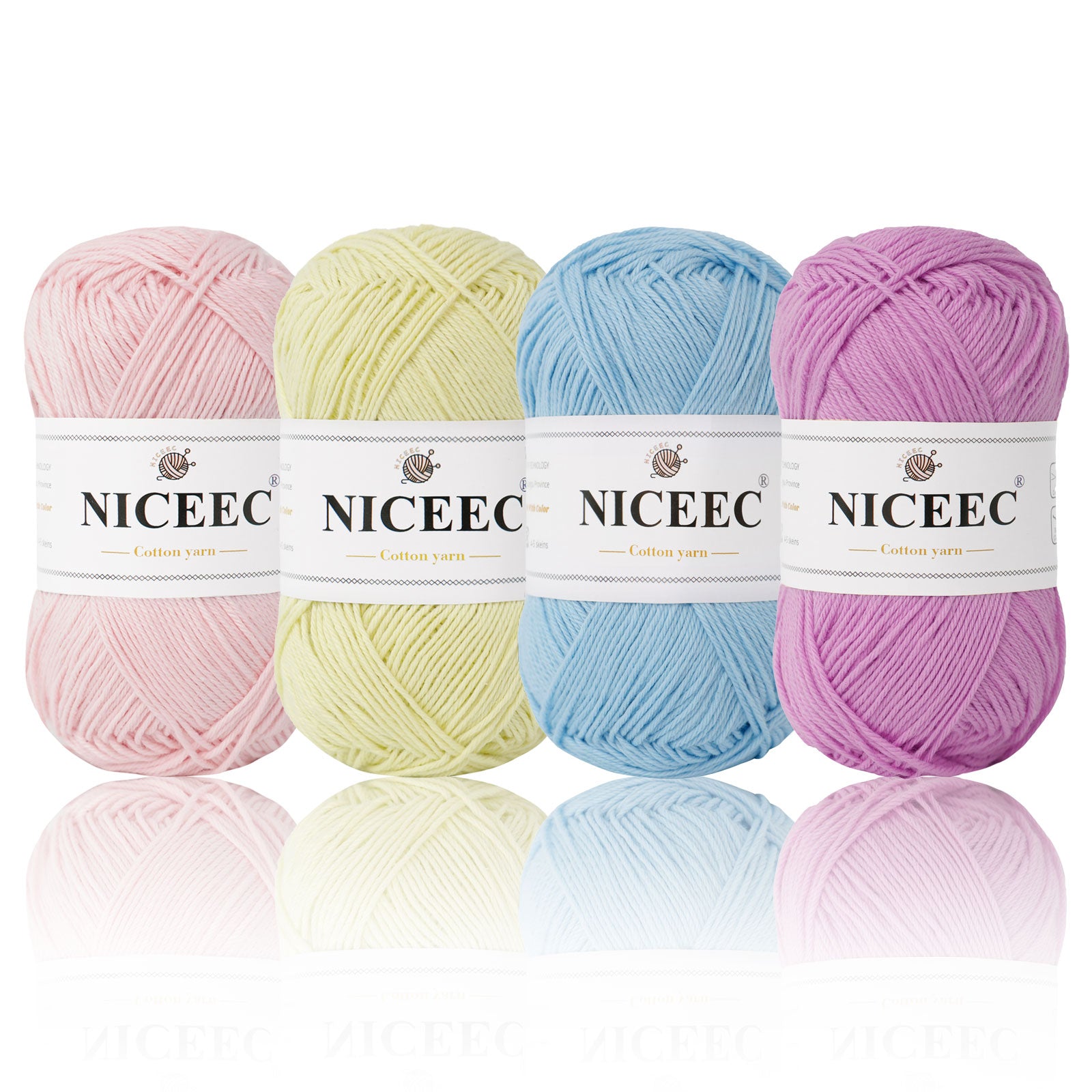 NICEEC 4 Skeins Soft Baby Yarn 100% Cotton Yarn for Crochet Knitting 4 Ply Yarn Blanket Yarn for DIY Craft Fingering Weight Yarn Total Length 4×175yds/4×50g