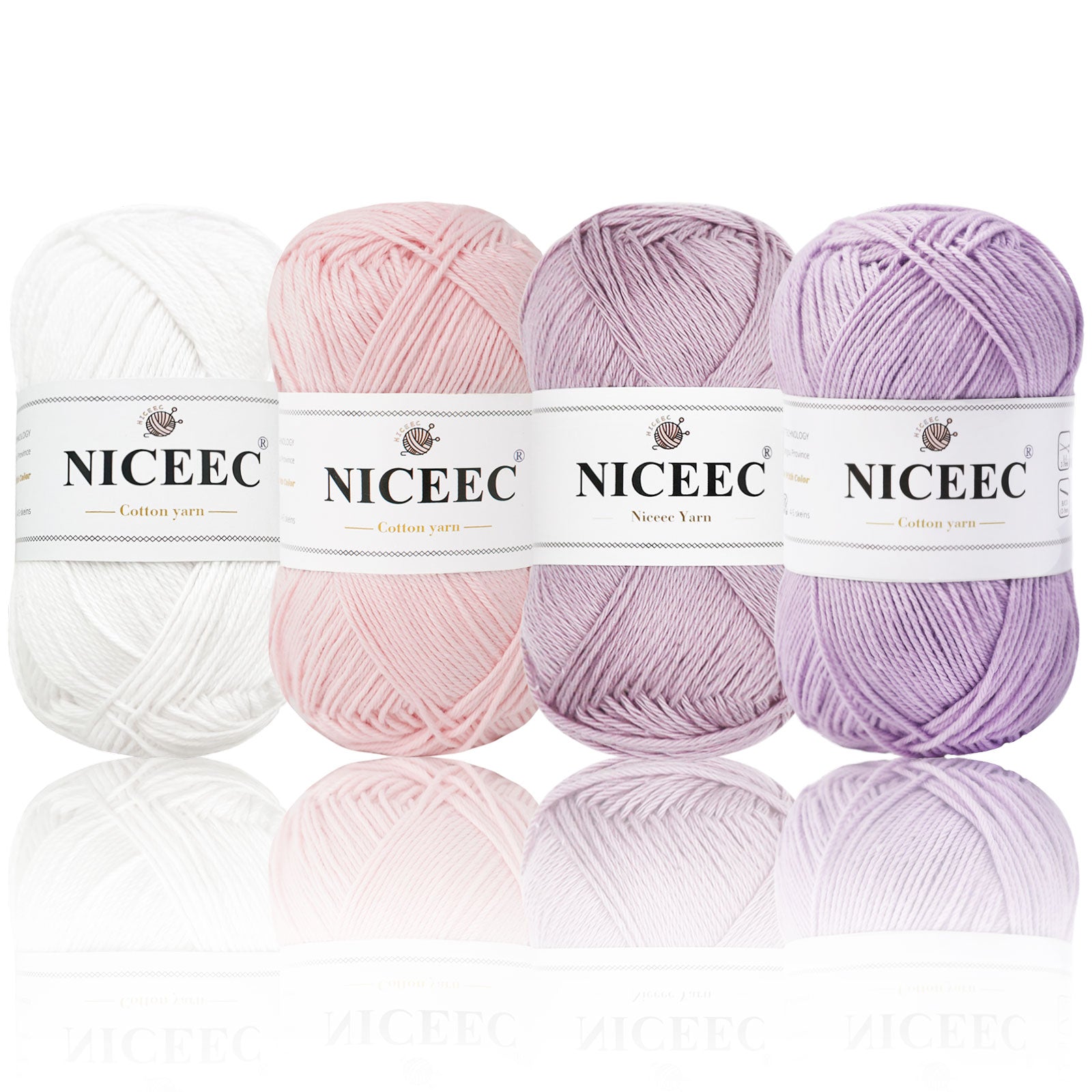 NICEEC 4 Skeins Soft Baby Yarn 100% Cotton Yarn for Crochet Knitting 4 Ply Yarn Blanket Yarn for DIY Craft Fingering Weight Yarn Total Length 4×175yds/4×50g