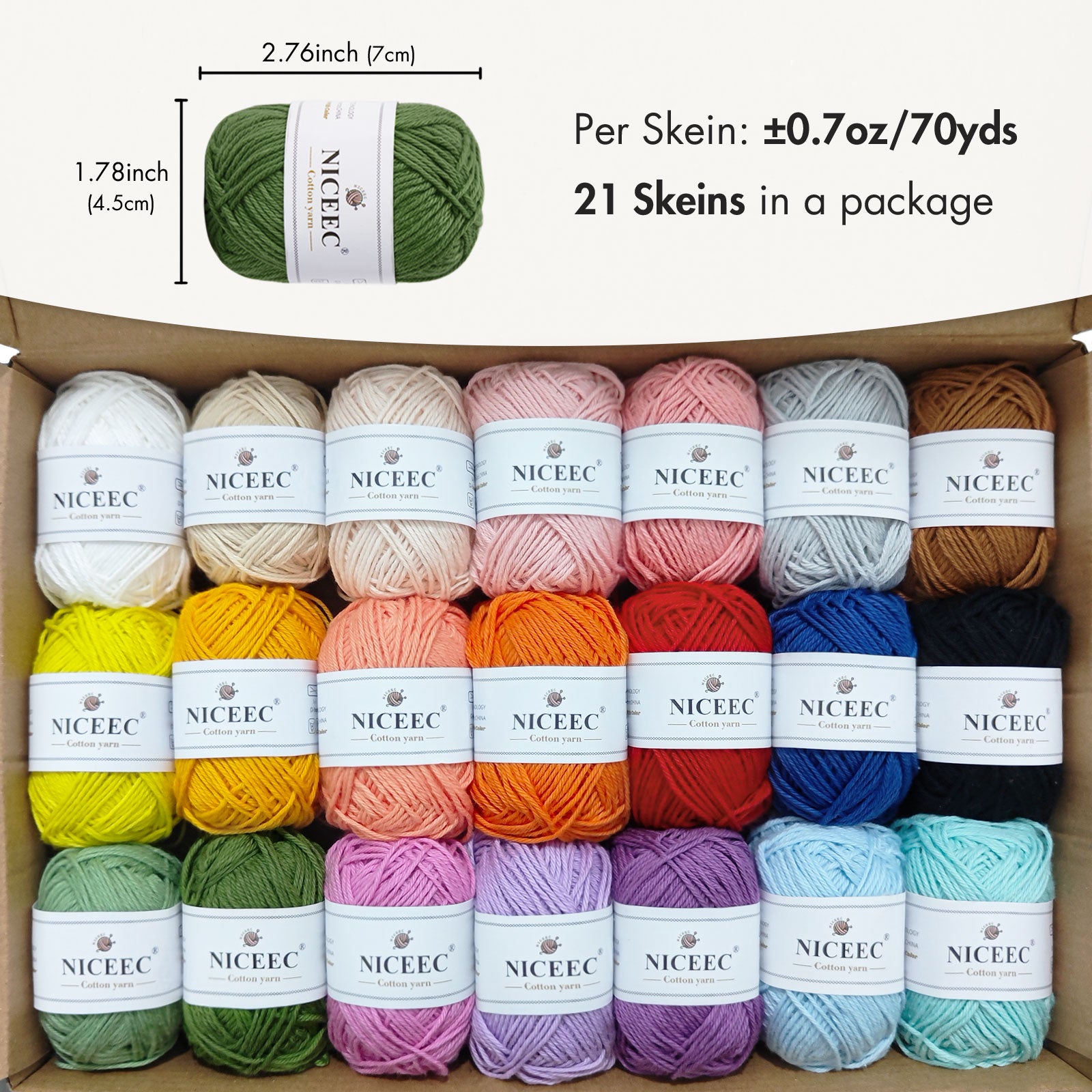 NICEEC 4 Skeins Soft Baby Yarn 100% Cotton Yarn for Crochet Knitting 4 Ply Yarn Blanket Yarn for DIY Craft Fingering Weight Yarn Total Length 4×175yds/4×50g
