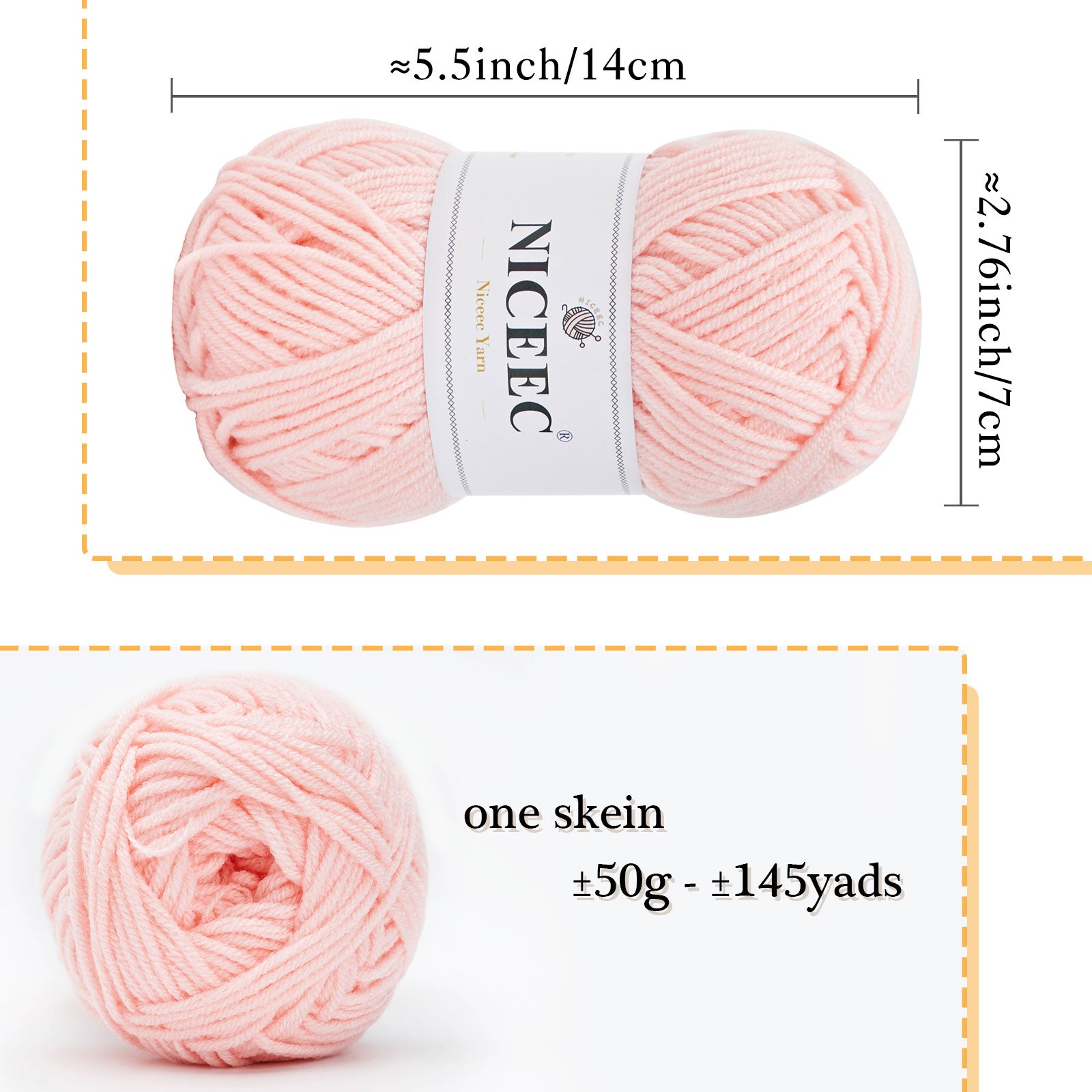 NICEEC 300g Soft Assorted Colors Yarn - Sport Weight,100% Acrylic, 4 Ply, Bonbons Yarn for Crochet & Knit, DIY Project Starter Kit for Kids or Adults(Total 870yds)