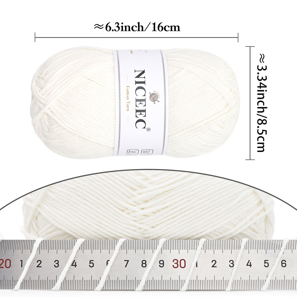 NICEEC 3 Skeins Soft Cotton Yarn 5ply Baby Cotton Yarn for Knitting Crochet Baby Weight Yarn Cotton Blend Yarn Total Length 3×220m(3×240 yds,100g×3)