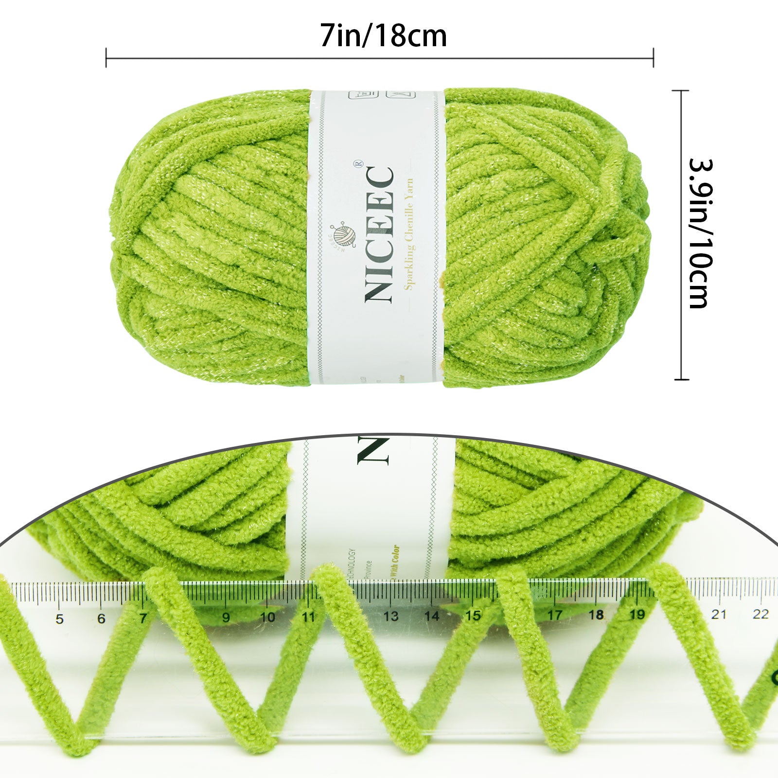 NICEEC 3 Skeins Sparkling Chenille Yarn Soft Yarn for Crochet Knitting Blanket Yarn DIY Craft Yarn for Blanket-Total Length 3×50m(3×55yds,100g×3)