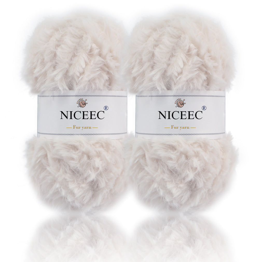 NICEEC 2 Skeins Super Soft Fur Yarn Chunky Fluffy Faux Fur Yarn Eyelash Yarn for Crochet Knit -Total Length 2×32m(2×35yds,50g×2)