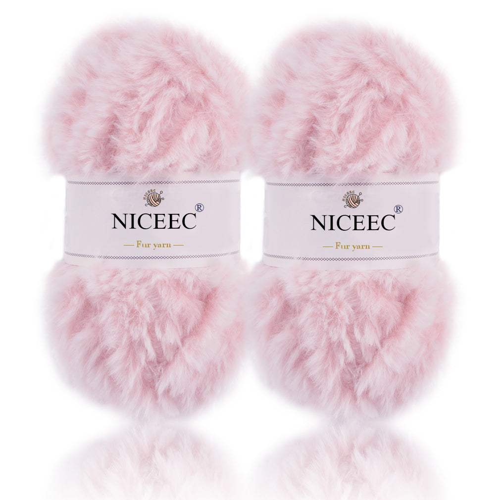 NICEEC 2 Skeins Super Soft Fur Yarn Chunky Fluffy Faux Fur Yarn Eyelash Yarn for Crochet Knit -Total Length 2×32m(2×35yds,50g×2)