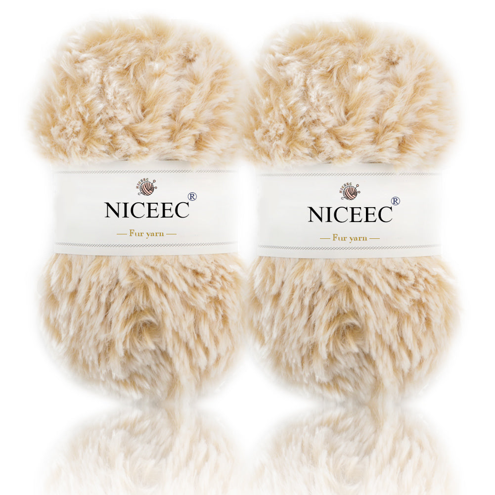 NICEEC 2 Skeins Super Soft Fur Yarn Chunky Fluffy Faux Fur Yarn Eyelash Yarn for Crochet Knit -Total Length 2×32m(2×35yds,50g×2)