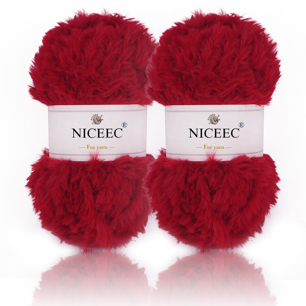 NICEEC 2 Skeins Super Soft Fur Yarn Chunky Fluffy Faux Fur Yarn Eyelash Yarn for Crochet Knit -Total Length 2×32m(2×35yds,50g×2)