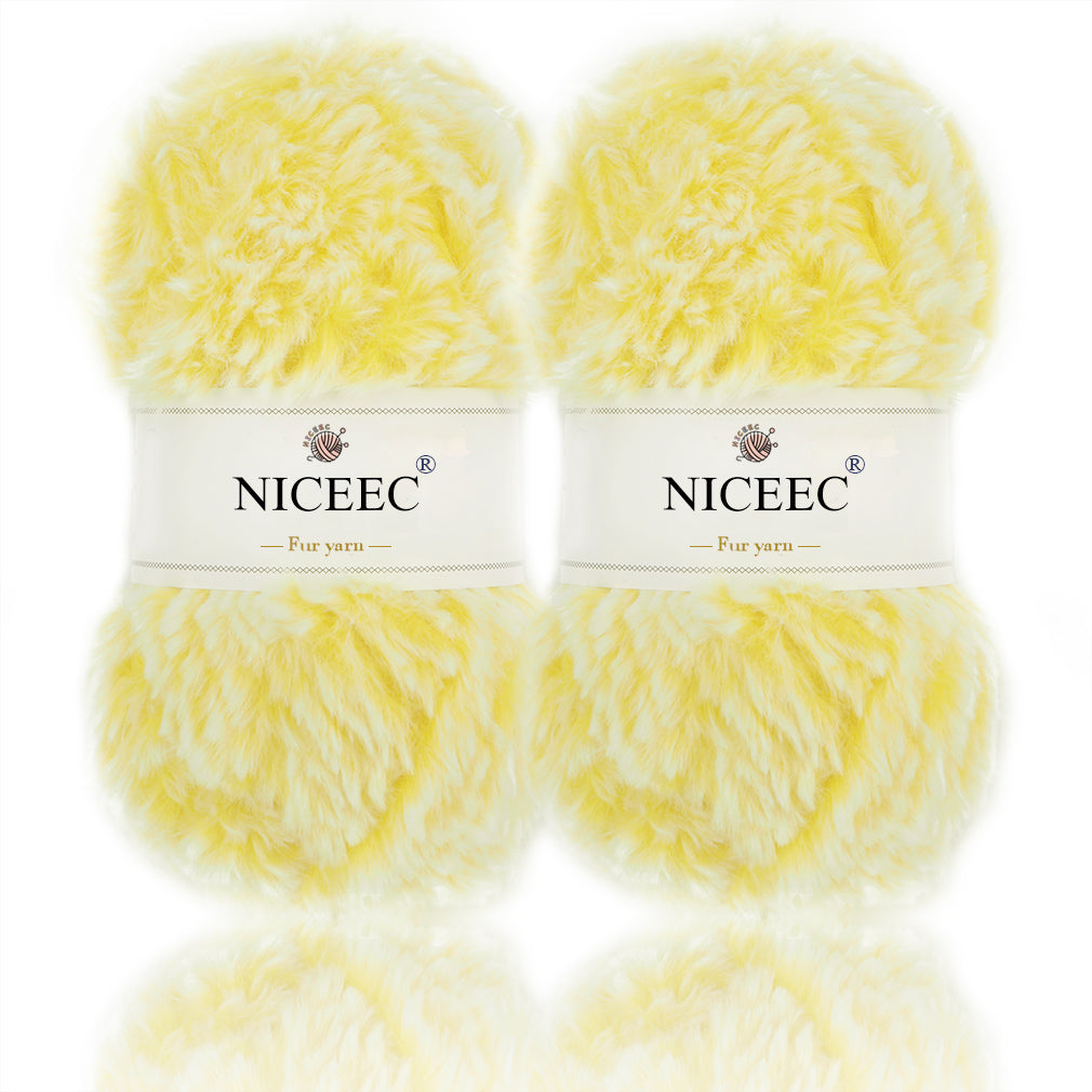 NICEEC 2 Skeins Super Soft Fur Yarn Chunky Fluffy Faux Fur Yarn Eyelash Yarn for Crochet Knit -Total Length 2×32m(2×35yds,50g×2)