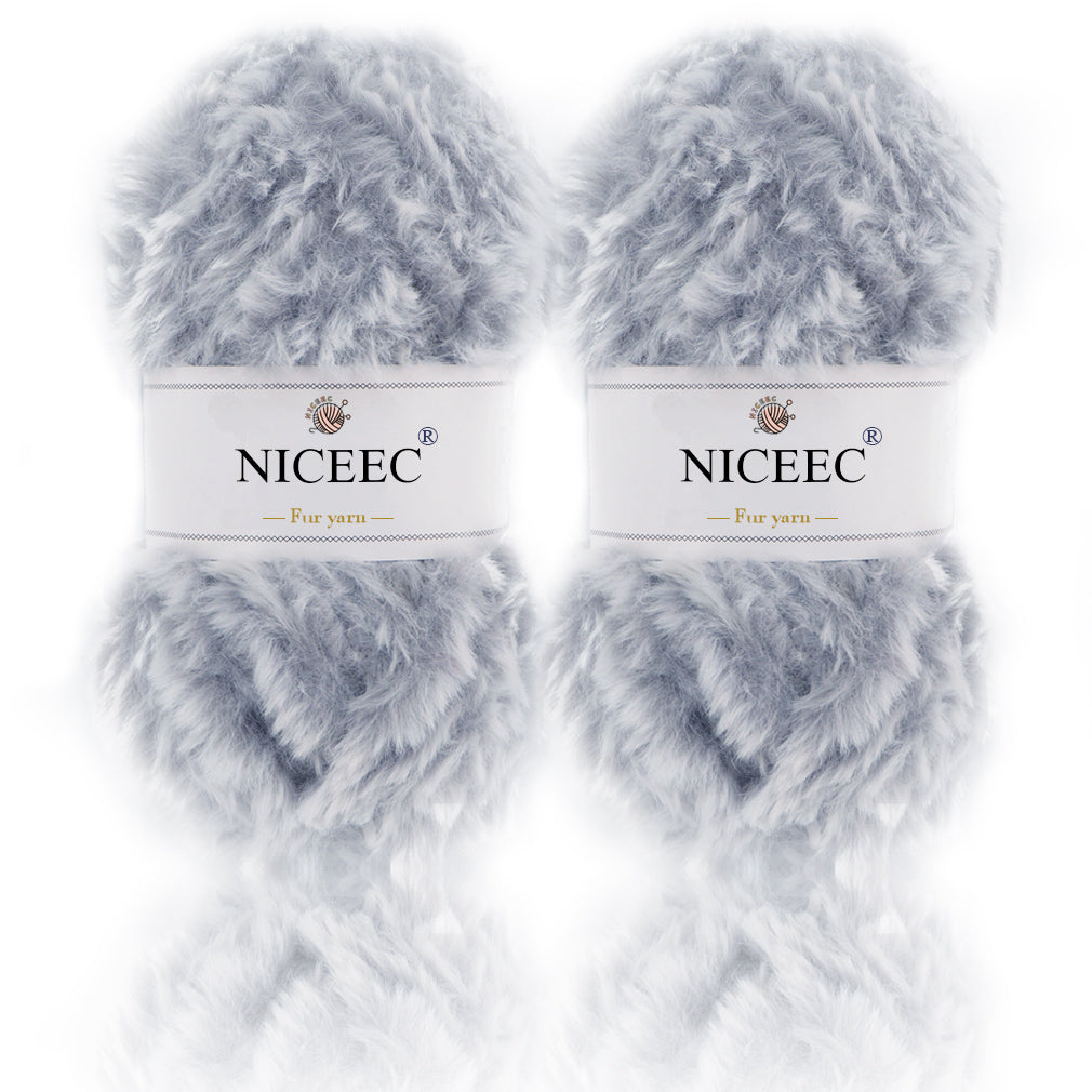 NICEEC 2 Skeins Super Soft Fur Yarn Chunky Fluffy Faux Fur Yarn Eyelash Yarn for Crochet Knit -Total Length 2×32m(2×35yds,50g×2)