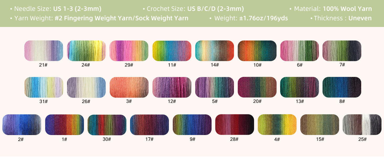 Rainbow Soft Yarn 100% Wool Gradient Multi Color Yarn for Crocheting Knit