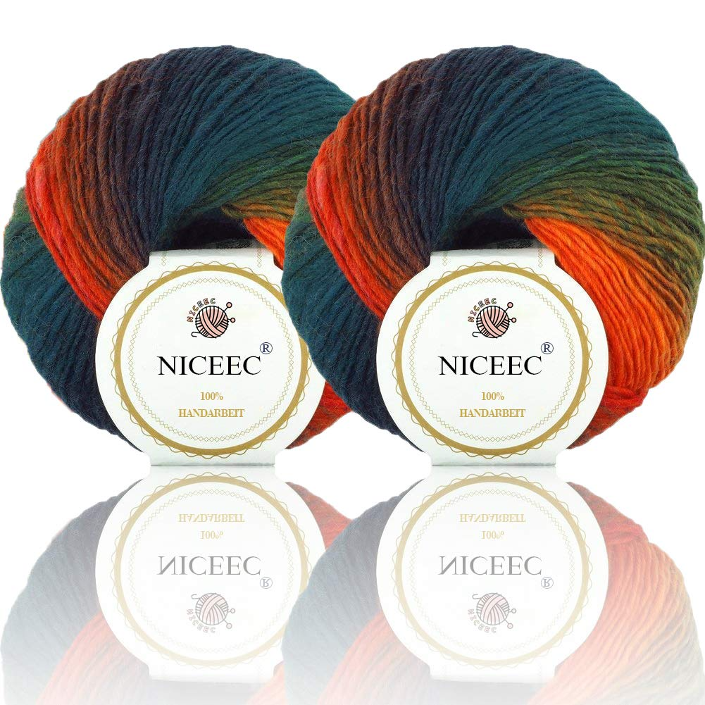 Rainbow Soft Yarn 100% Wool Gradient Multi Color Yarn for Crocheting Knit