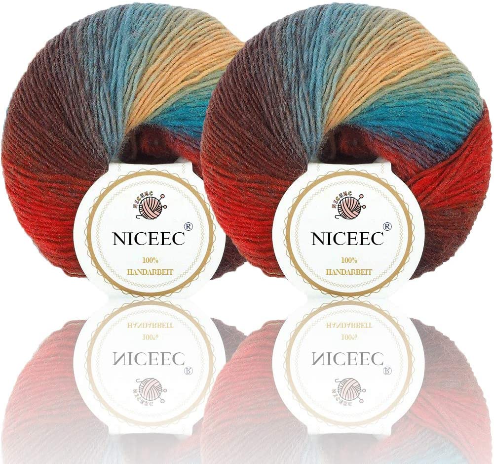 Rainbow Soft Yarn 100% Wool Gradient Multi Color Yarn for Crocheting K –  NICEEC
