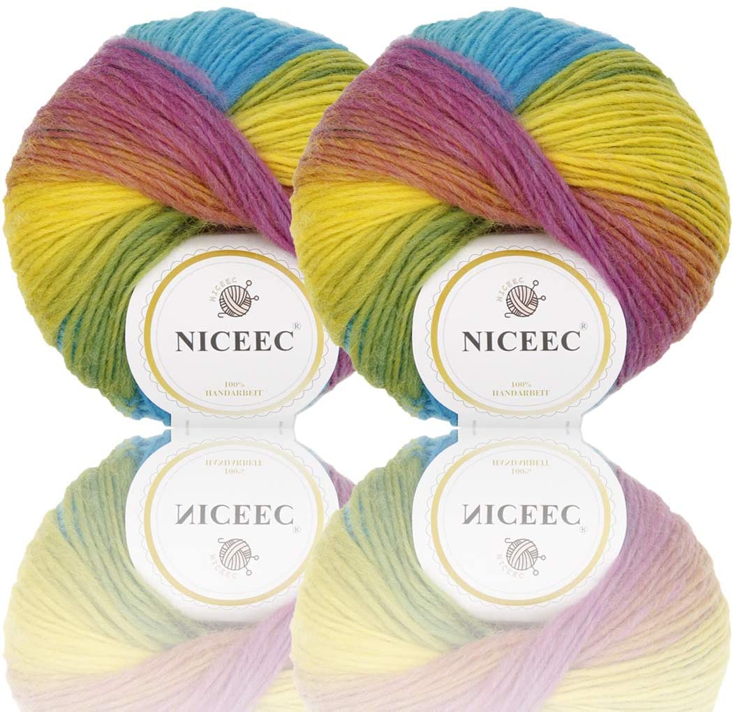 Rainbow Soft Yarn 100% Wool Gradient Multi Color Yarn for Crocheting Knit