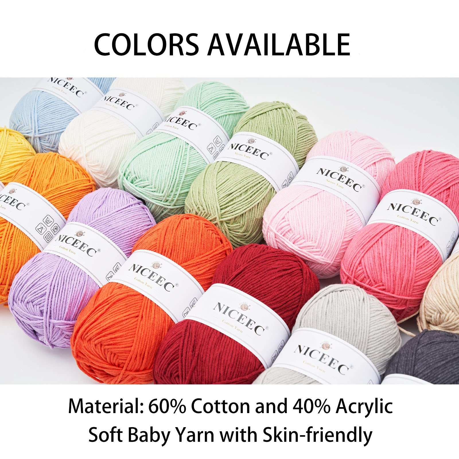 Niceec 3 Skeins Soft Baby Cotton Yarn Warm 5 Ply Yarn for Knitting Crochet  Total Length 3220m3240 Yds,100g3 